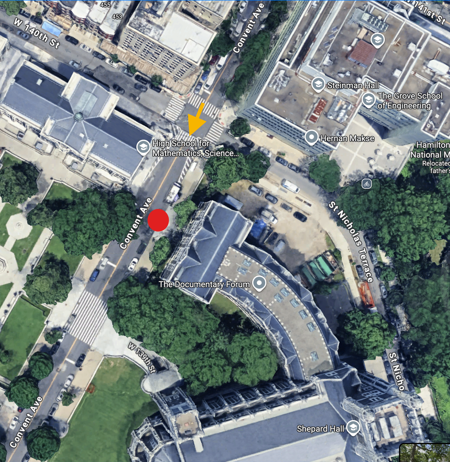 Location of Shepard Hall on the City College of New York campus